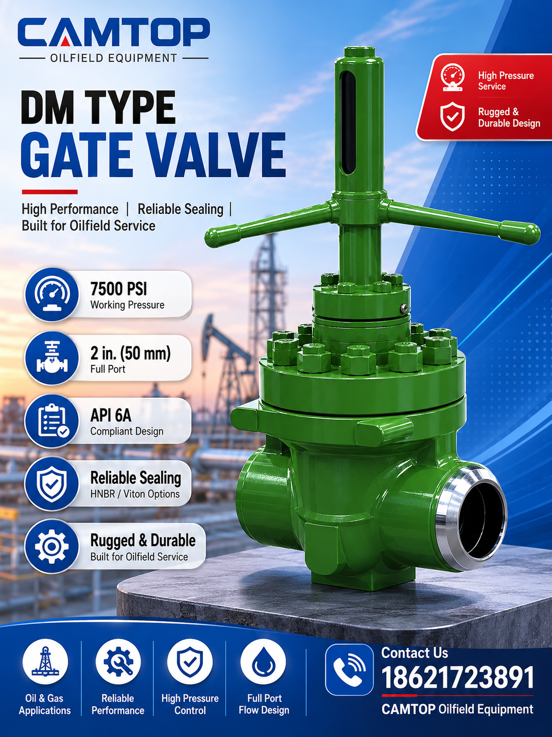 2 7500PSI MUD GATE VALVE WITH TECHNICAL SPECIFICATION 1 DM Gate Valve 2 inch 7500 PSI full port API 6A oilfield gate valve with rugged forged body construction designed for high-pressure drilling and pressure control applications
