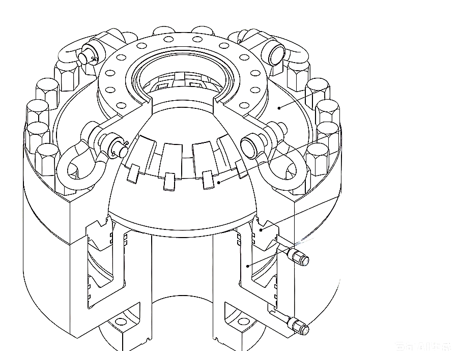 CAMTOP 7 1/16-inch Annular BOP General Assembly Drawing — isometric view showing upper housing, piston, sealing element, adapter ring, and lower housing