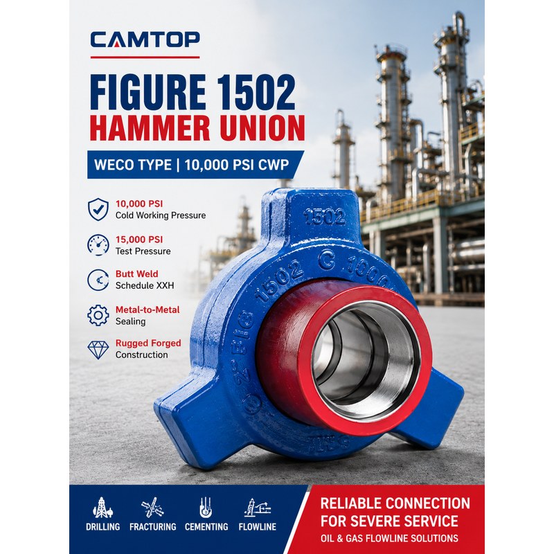 CAMTOP Figure 1502 Hammer Union Butt Weld XXH | WECO TYPE 10000 PSI — oilfield drilling equipment product image