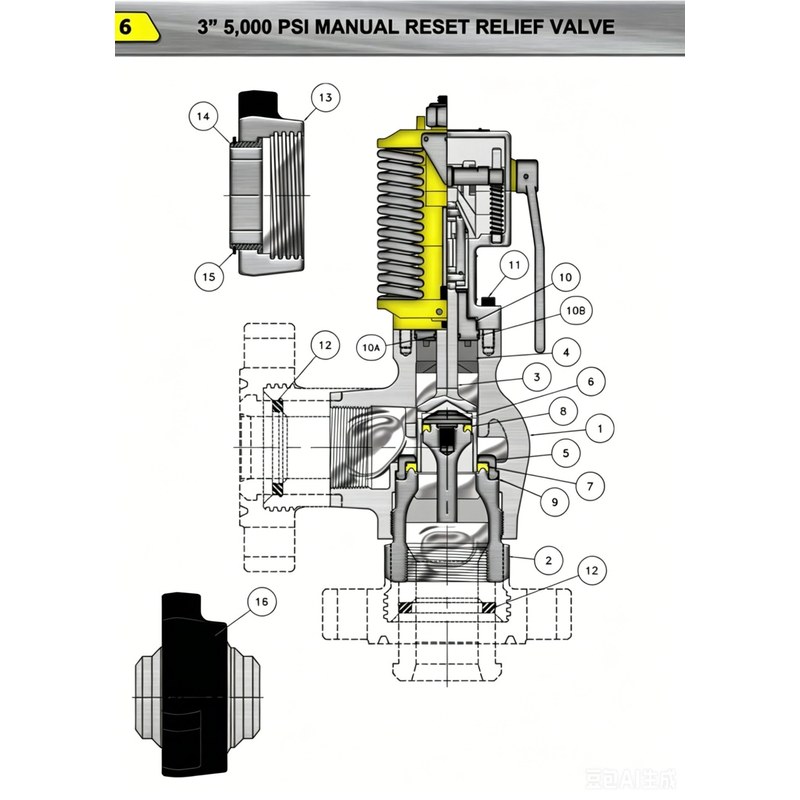 CAMTOP 3″ 5000 PSI Manual Reset Relief Valve Parts & Repa — oilfield drilling equipment product image