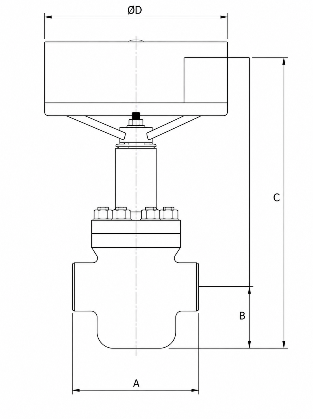 CAMTOP Model M Gate Valve Dimension Drawing - A B C D Measurement Points