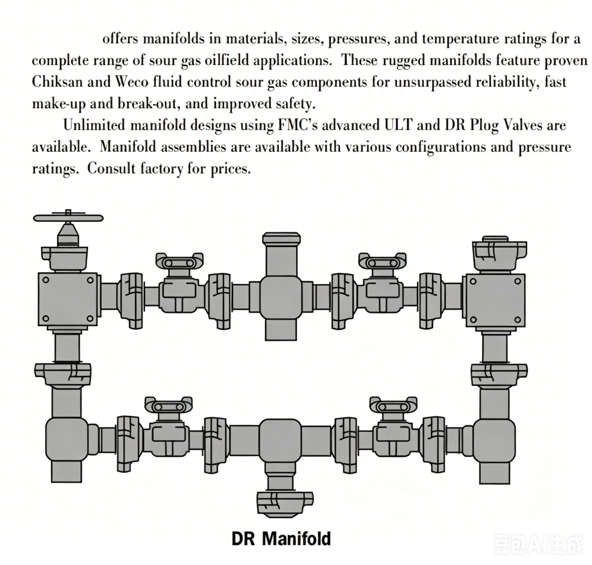 DR Manifold technical diagram showing plug valve configuration and manifold assembly layout for oilfield operations