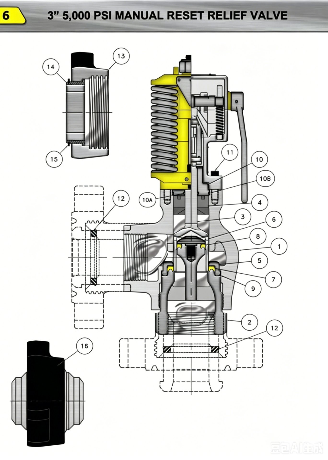 CAMTOP 3" 5000 PSI Manual Reset Relief Valve Parts & Repair Kits - OTECO Replacement Components — oilfield drilling equipment product image