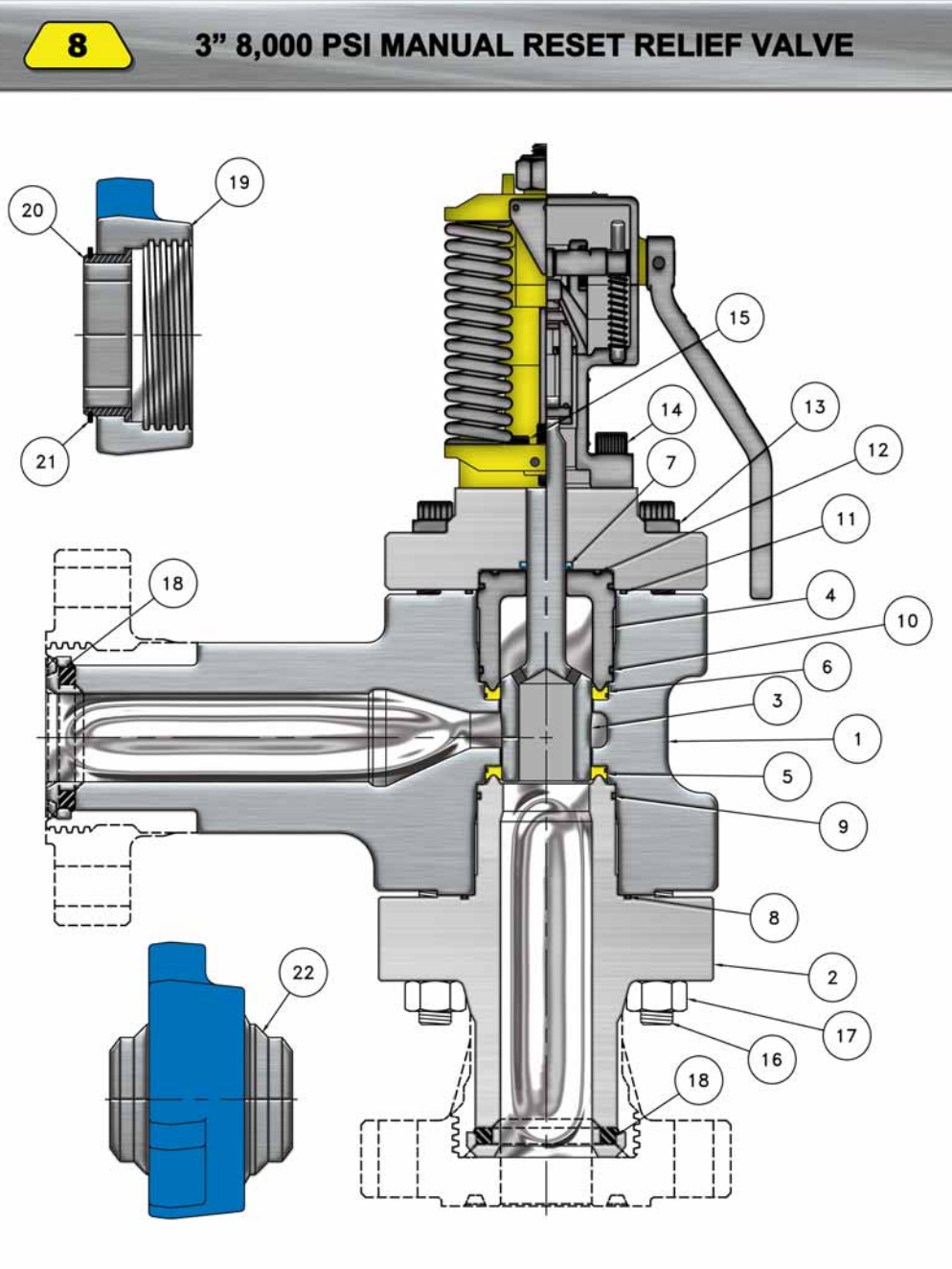 CAMTOP 3" 8,000 PSI Manual Reset Relief Valve Parts & Repair Kits - OTECO Ultra High Pressure Components — oilfield drilling equipment product image