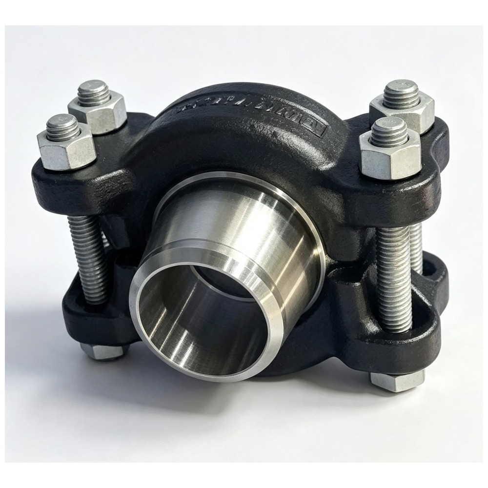 CAMTOP SMLOCK Hub Clamp Real Photo — API 16A compact clamp connector with cast iron body, stainless steel ring-grooved hub, and four 4-point stud-and-nut assemblies (ASTM A193 B7 / A194 2H) for high-pressure wellhead and Christmas tree applications