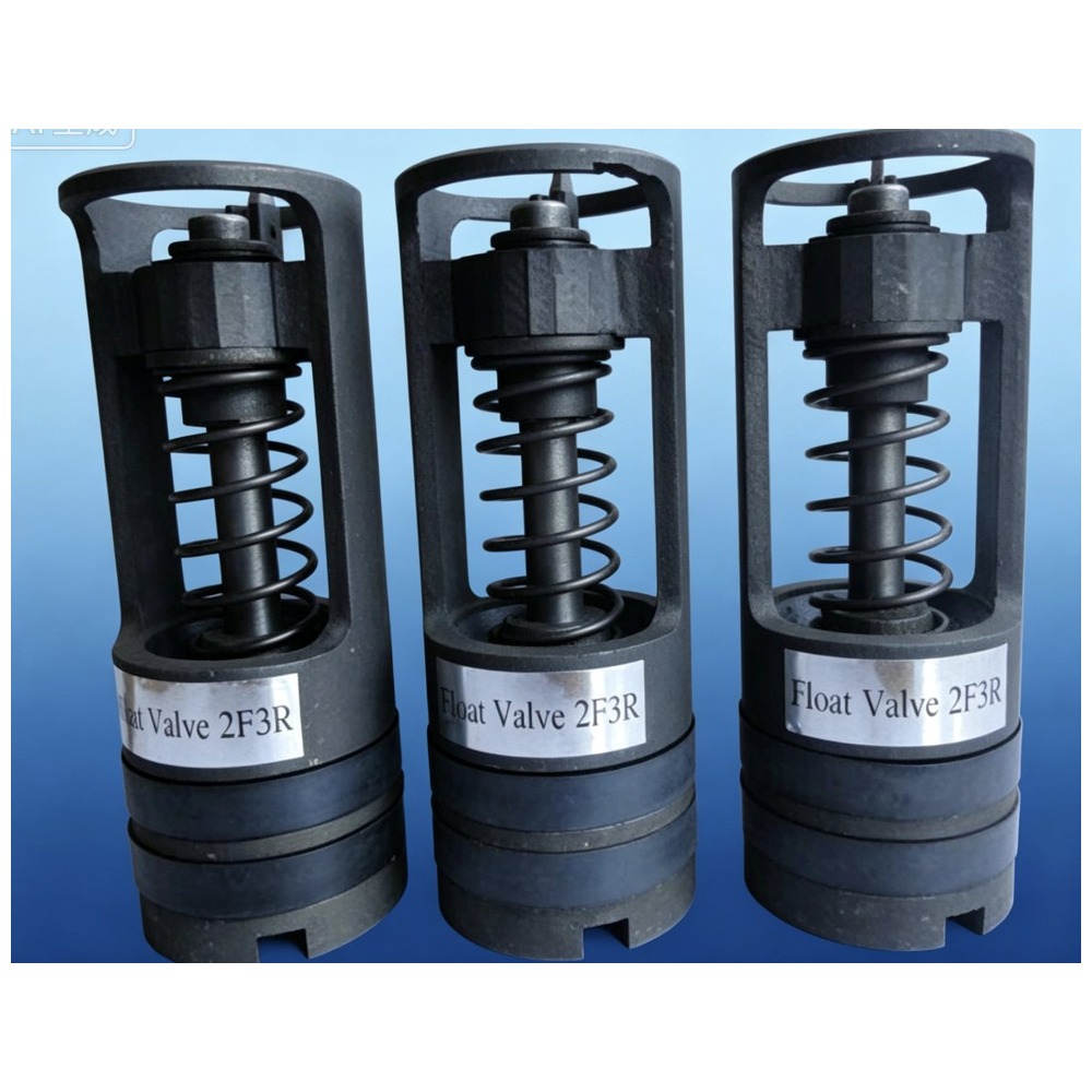 CAMTOP Drill Pipe Float Valve (DPFV) — three Model F (Plunger Type) valves showing the standard H48013 / H48043 family design with spring-loaded plunger, alloy steel body and threaded drill pipe connection, equal to Baker SPD