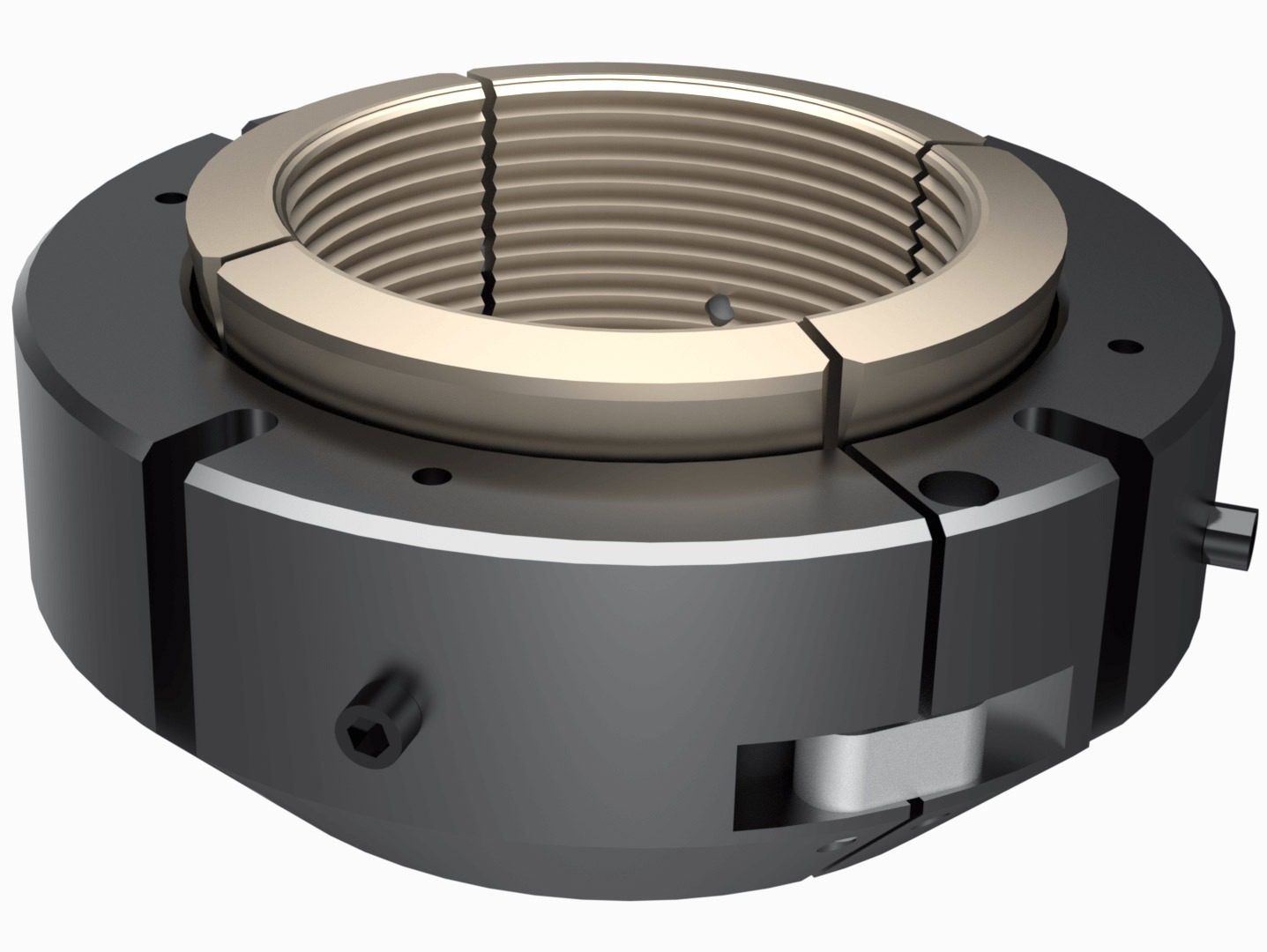 CAMTOP C21 casing hanger with control line passthrough — custom slip-type hanger featuring machined control line groove channels through the hanger body
